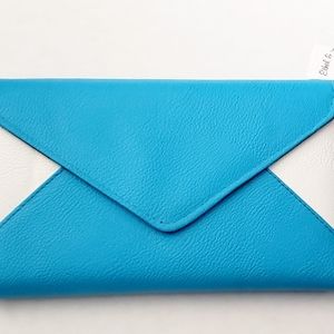 Teal Blue and white envelope clutch wallet